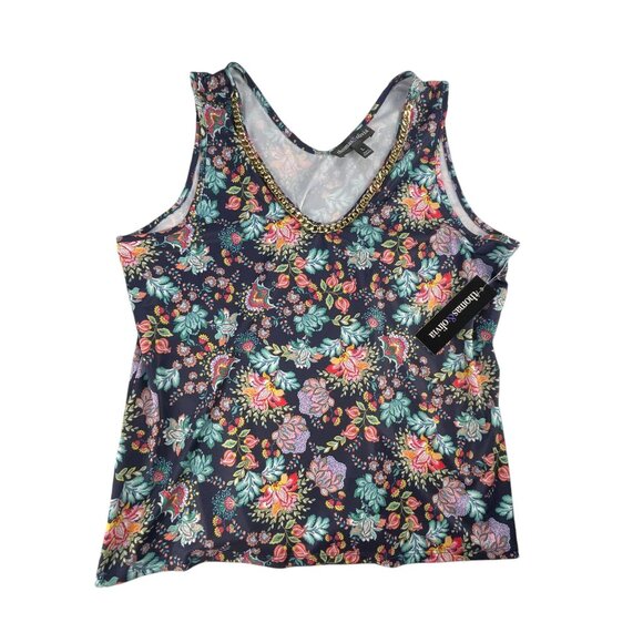 Thomas & Olivia Black Floral Tank Top with Chain Detail Size L NWT - Picture 3 of 7